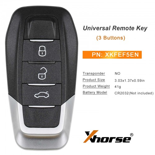 Xhorse XKFEF5EN Universal Remote Key FA.LL Type Wired Folding Key 3 Buttons Bright Black 5pcs/Lot