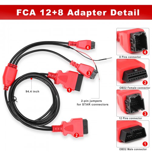XTOOL FCA 12+8 Cable Adapter For Chrysler/Fiat/Jeep Work With EZ400PRO/D7/D8/D9/IK618/IP616/A80pro