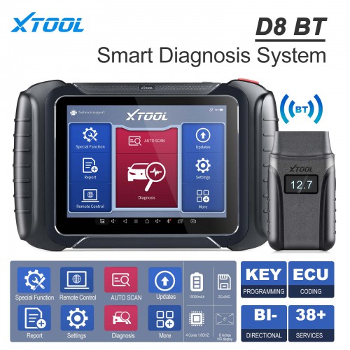 XTOOL D8 BT Bi-Directional Tous les scanners de diagnostic du système avec ECU Coding 30+ Service Functions CAN-F Protocol