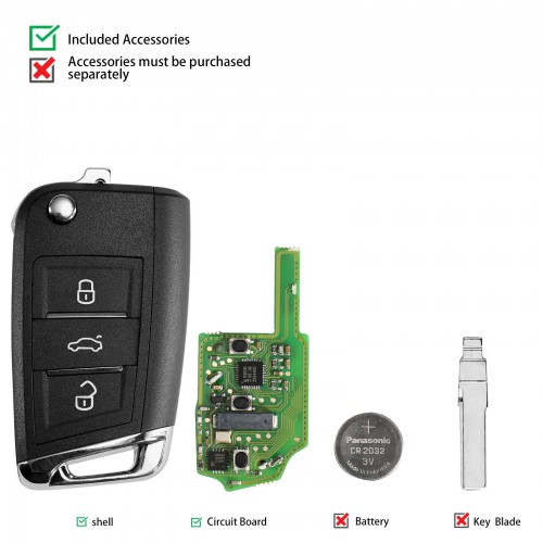 (Livraison UE) Xhorse MQB Style Smart Proximity Remote Key XSMQB1EN 3 Buttons for MINI Key Tool/VVDI2/Key Tool 5pcs/lot
