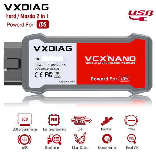 VXDIAG VCX NANO for Ford/Mazda 2 in 1 with IDS V129 and Mazda V129 Soutien de l'année 2005-2023 Replacement of Ford VCM II