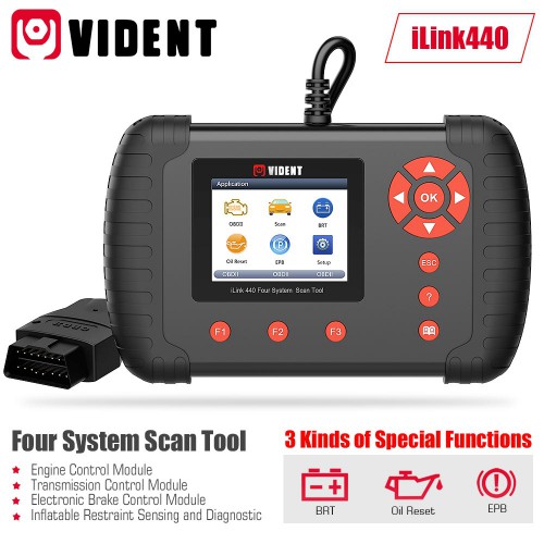 VIDENT iLink440 Four System Scan Tool Support Engine ABS Air Bag SRS EPB Reset Battery Configuration
