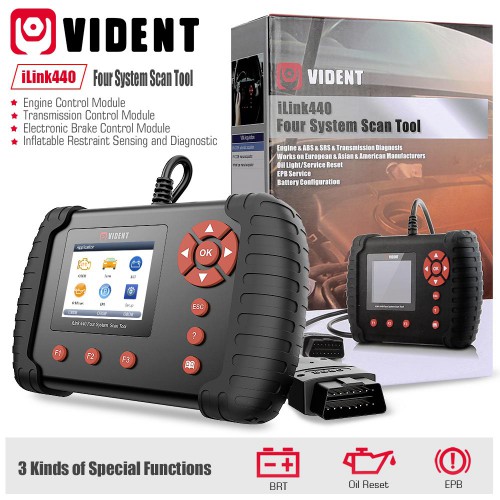 VIDENT iLink440 Four System Scan Tool Support Engine ABS Air Bag SRS EPB Reset Battery Configuration