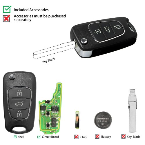 (Autorisation) XHORSE XNHY02EN Wireless Universal Remote Key for HYUNDAI Flip 3 Buttons Remotes for VVDI Key Tool English Version 5pcs/lot