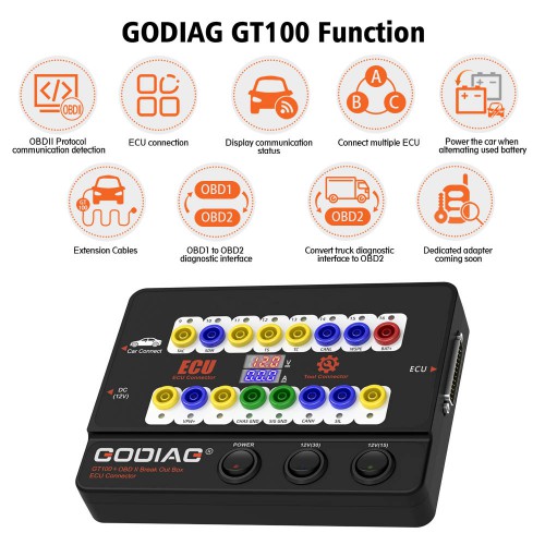 (Livraison UE) GODIAG GT100+ GT100 Pro Auto Tools OBD II Break Out Box Ecu Bench Connector with Electronic Current Display