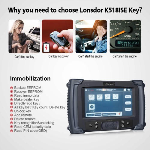 Lonsdor K518ISE Key Programmer Support VW 4th 5th IMMO& BMW FEM/EDC & Toyota H Chip Key No Tokens Limitation Obtenez des clés LT20 gratuites