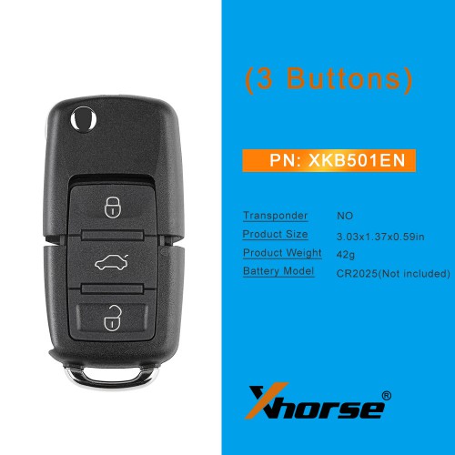 XHORSE XKB501EN Wired Universal Remote Key Volkswagen B5 Type 3 Buttons for VVDI Key Tool English Version 5pcs / lot