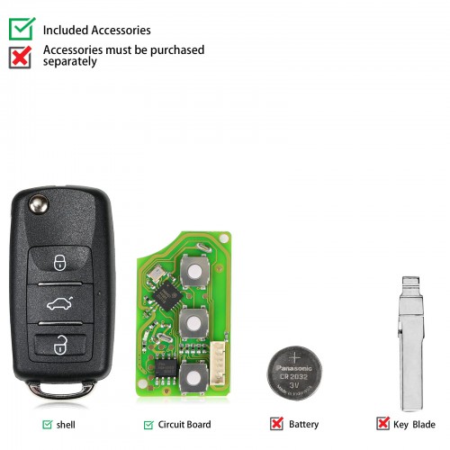 Xhorse XKB510EN Universal Remote Key B5 Type 3 Buttons for VVDI VVDI2 Key Tool(English Version) 5pcs/Lot