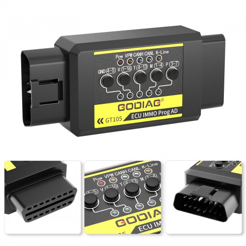 (Promotion Sale) GODIAG GT105 ECU IMMO Prog AD OBD II Break Out Box ECU Connector Work with Xhorse VVDI Key Tool Plus PAD et Key Cutting Machine