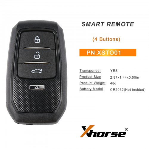 (Pas de taxes) Xhorse XSTO01EN Smart Remote Key Toyota XM38 4D 8A 4A All in One 4 Buttons Key English