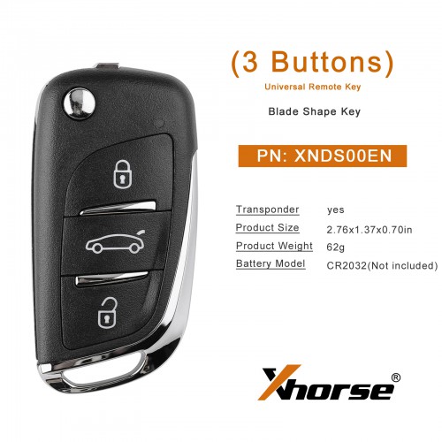 Livraison UE XHORSE XNDS00EN VVDI2 Volkswagen DS Type Remote Key 3 Buttons 5pcs/lot