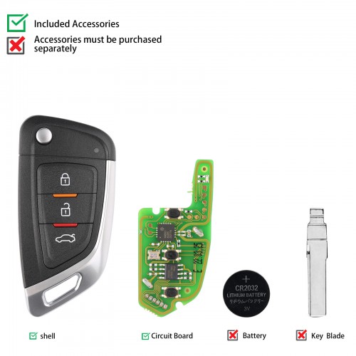 (Livraison UE) XHORSE XKKF02EN Universal Remote Car Key with 3 Buttons for VVDI Key Tool (English Version) 5pcs/Lot