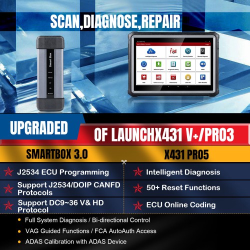 LAUNCH X431 PRO5 PRO 5 Intelligent Car Diagnostic Tools Full System OBD2 Scanner CAN FD/J2534/DOIP Supported