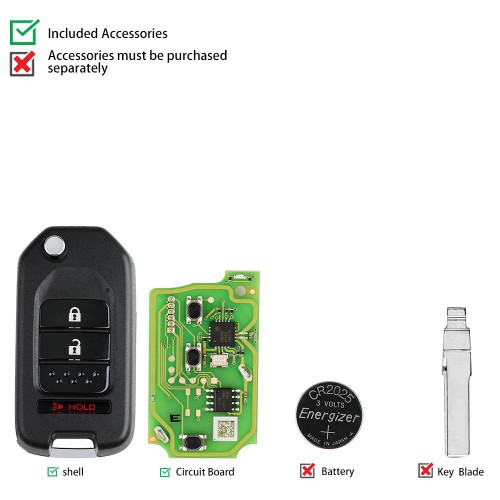 Xhorse XKHO02EN Universal Remote Key Fob 2+1 Button for Honda Type for VVDI Key Tool English Version