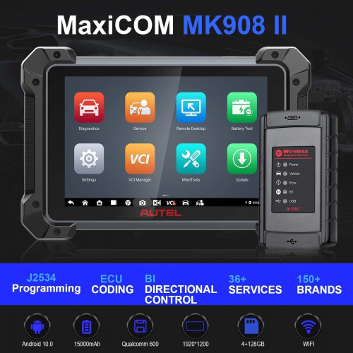 2024 Autel MaxiCOM MK908 II All System Diagnostic Tool Supporter J2534 ECU Programming Coding Update Version of MK908