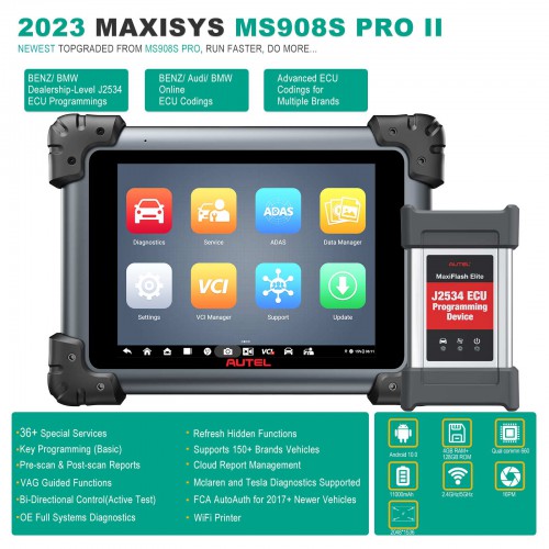 2023 Autel MaxiSys MS908S Pro II 2023 Upgraded Full System Diagnostic Scan Tool ECU Programming/ Coding, Active Tests,FCA Autoauth